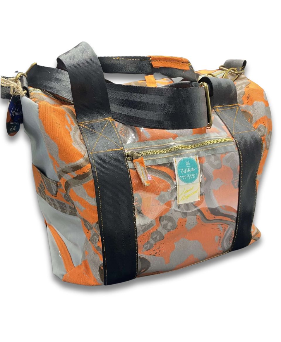 Annaré – Borsa da viaggio arancione x CuCilento limited edition Lorenzo Argenziano tessuti a stamoa