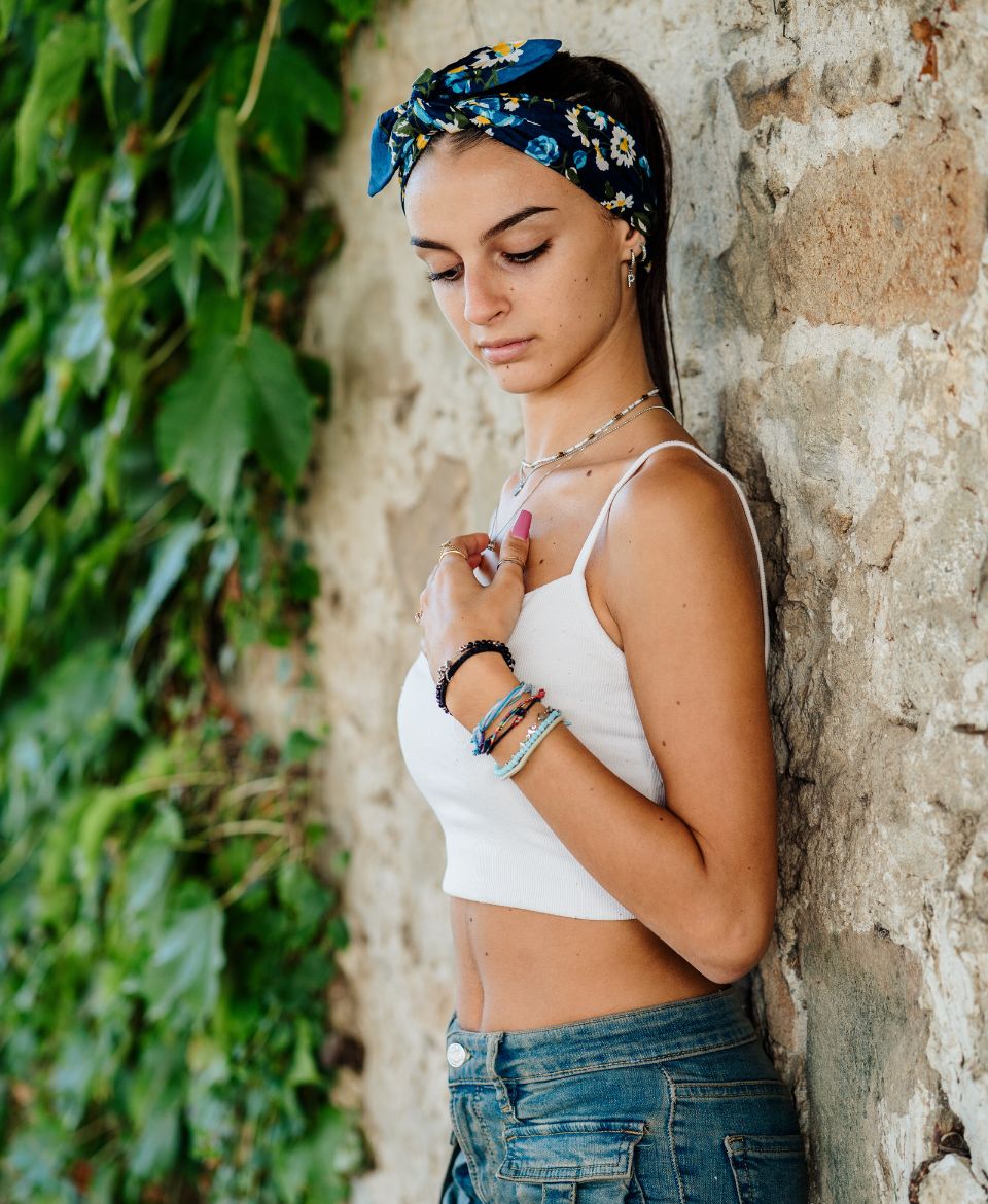 Fascia capelli Piaì collezione CuCilento tessuti colorati accessorio donna con fiocco